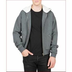 Slate & Stone Mens Bryce Sherpa Faux Fur Cropped Zip Hoodie Grey L VL6-KT-3008-1